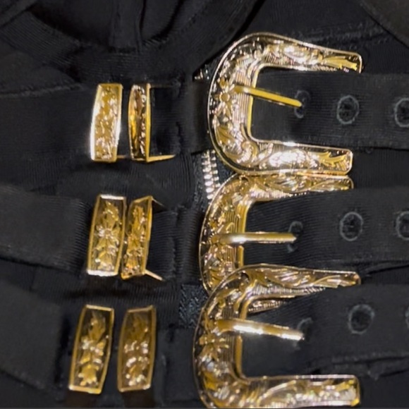 HOUSE OF CB 'Kia' Black Bandage Belted Dress L US 8-10/PN801 - Picture 5 of 10